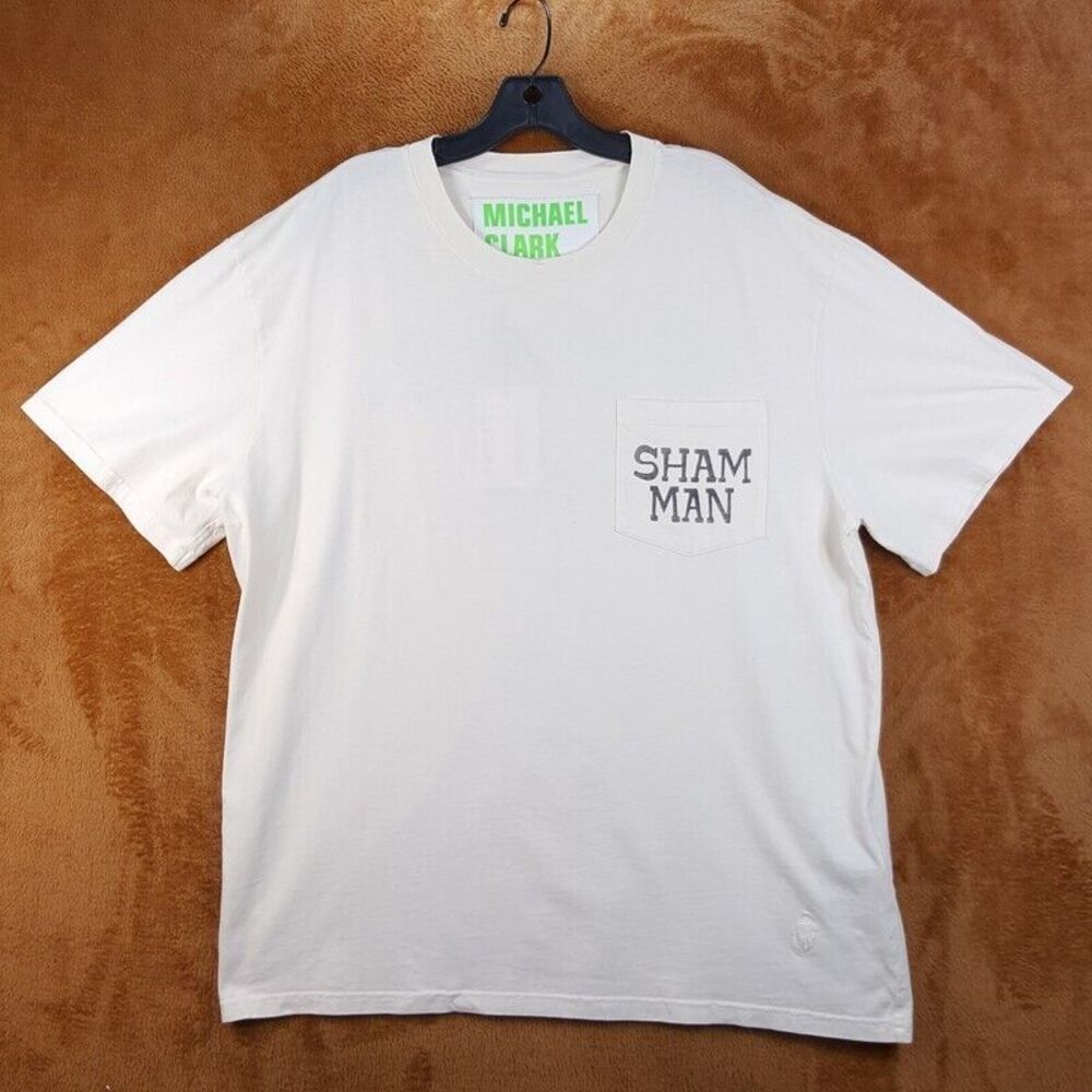 JW ANDERSON X MICHAEL CLARK Mens Shirt XL Cream Pullover Crew SHAM MAN Logo Tee